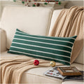 Boho Lumbar Throw Pillow Cover 14X36 Long Soft Farmhouse Decorative Couch Pillow Cases Dark Green Striped Body Pillow Covers Neutral Cushion Covers for Sofa Bed Living Room Home Decor Pack of 1