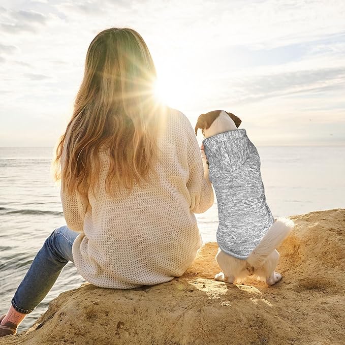 Fleece Dog Sweater & Hoodie - Soft Dog Clothes Sweatshirt with Pocket - Medium Dogs (Grey&M)