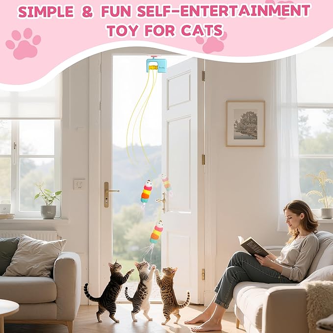 Interactive Cat Toys for Indoor Cats, Automatic Cat Toys with Detachable Design, Kitten Toys for Indoor Cats Self Play, Doorway Cat Toy, 3.27 * 1.69 * 2.76Inch
