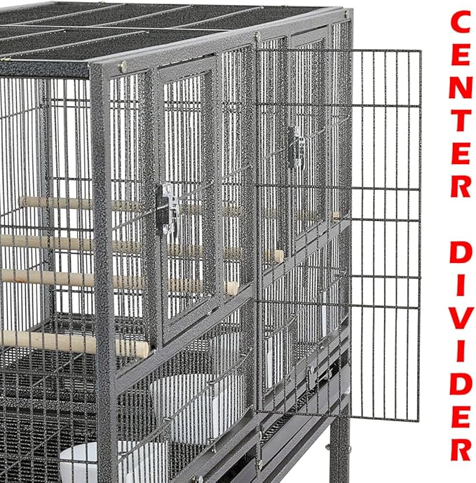 Triple Stackable Center Divided Breeder Breeding Bird Flight Double Rolling Cage Side Nesting Doors Easy Clean Pull Out Tray for Aviaries Canaries Cockatiels Lovebirds Finches Budgies Small Parrots