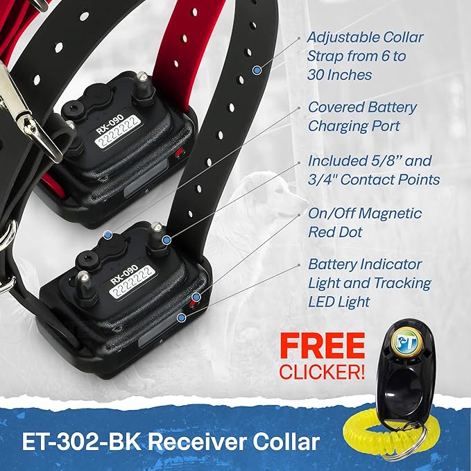 Educator ET-302 BK - 1/2 Mile Rechargeable Dog Trainer Ecollar with Remote for Small, Medium, and Large Dogs by E-Collar Technologies - Electric, Vibration, Tone, and Stimulation Training Collar