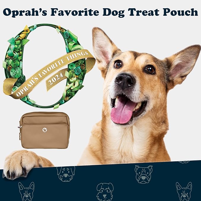 Puppington 3-in-1 Crossbody Dog Walking Bag & Treat Pouch with Matching Planet Safe Poop Bags & Built-In Dispenser - Dog Mom Gift for Puppy Training with Zippered Pockets (Latte Beige)