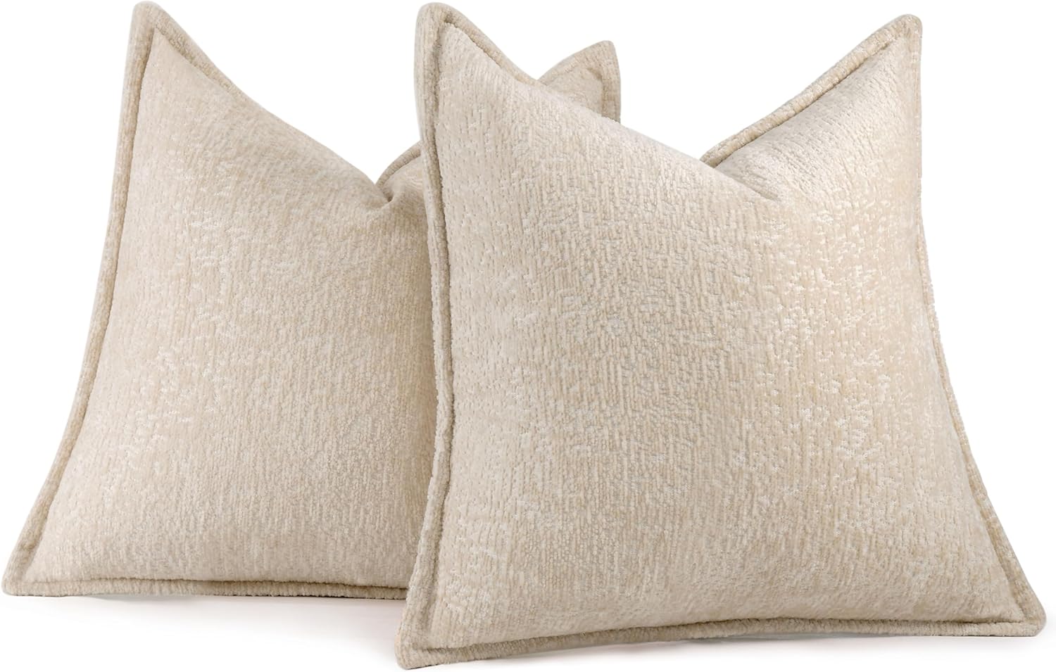 Pack of 2 Beige Decorative Throw Pillow Covers 16x16 Cozy Soft Chenille Accent Vintage Square Couch Pillow Covers for Home Decor Bed Sofa Living Room