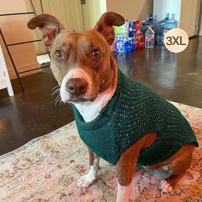 KYEESE Dog Christmas Sweater for Large Dogs with Leash Hole Warm Pullover with Reflective Yarn Male Thick Stretchy Knitwear Winter Soft Pet Coat boy Cold Weather Comfy Dog Sweaters, Green,XXX-Large