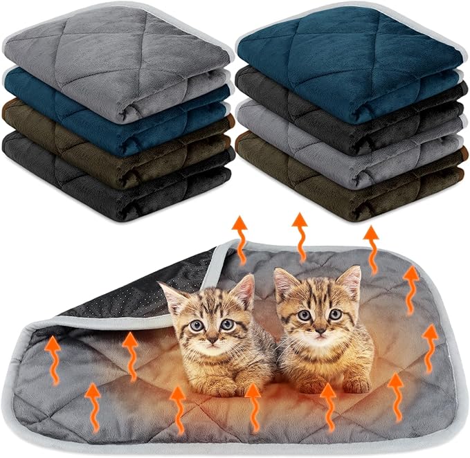 8 Pack Self Heating Cat Mat Self Warming Cat Bed 20"x16" Extra Warm Thermal Pet Bed Mat Reflects Body Heat Washable Dog Crate Pad for Indoor Outdoor Pets(Mixing Color)