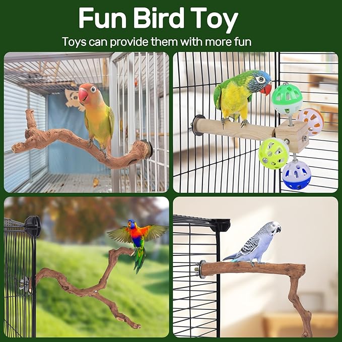 4-Piece Bird Perch Set with Rotating Ball Stand - Natural Wood Bird Gym & Playground for Parrots, Cockatiels, Budgies