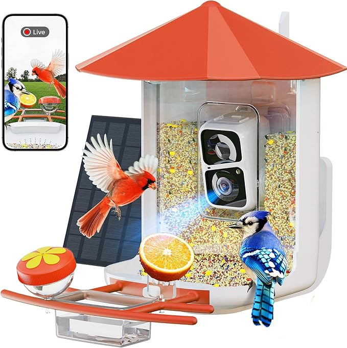 PerchMe® Bird Feeder with Camera,Solar Smart Bird Feeder with 1080P HD AI Identify Bird Species, Real Time Views and Notifications,DIY Add-ons & Hummingbird Feeder,Ideal Gift for Bird Watching Lover