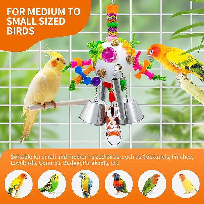 Bird Toys, Parrot Pullable Stainless Steel Cup Colorful Acrylic Stick Chew Toys for Amazons Mini Macaws African Greys Cockatoos Conures,Cockatiels, Lovebirds，Parrotlet，Eclectus (White)