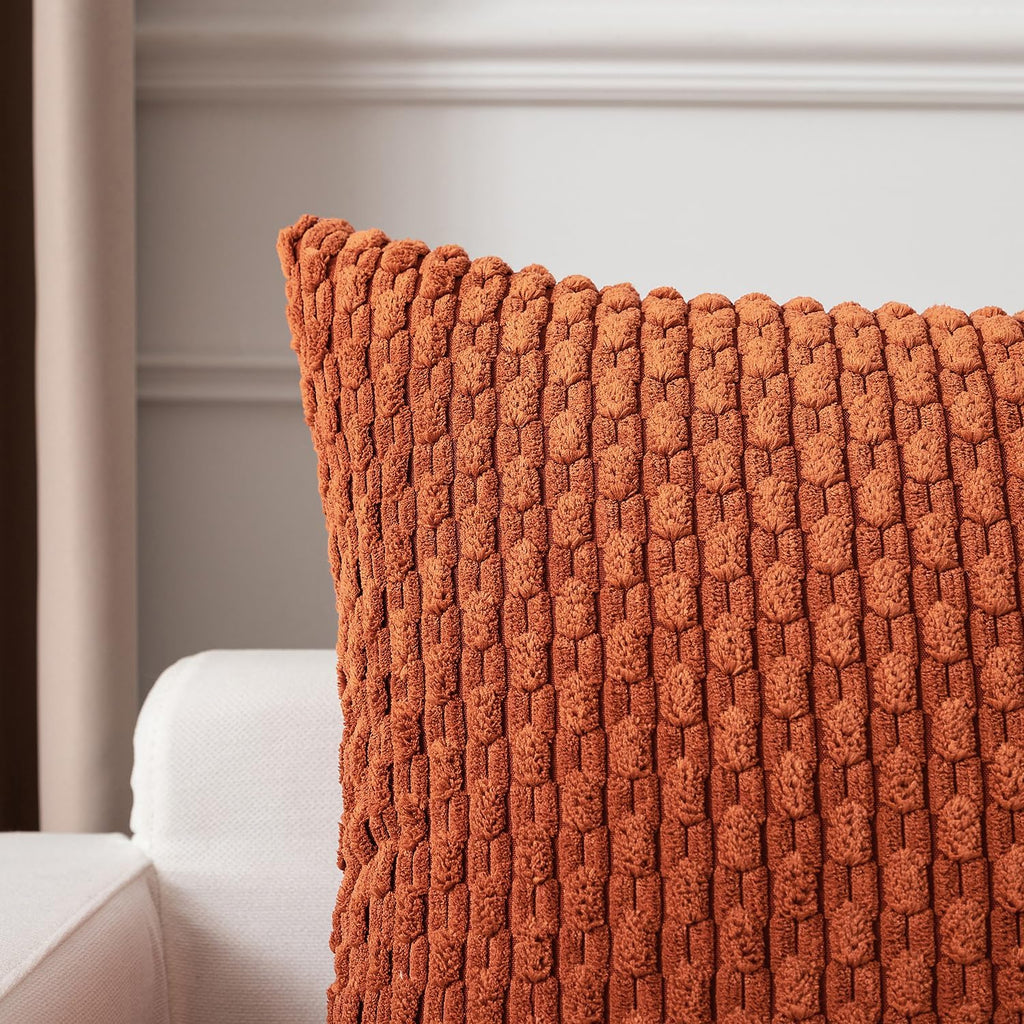 Kevin Textile Fall 12x24 Inch Pillow Cover 1 Pack Boho Decorative Soft Striped Corduroy Lumbar Farmhouse Solid Color Accent Rectangle Cushion Case for Living Room Couch Sofa Bed, Rust