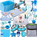 Abbylike 50 Pcs Puppy Supplies Starter Kit for Small Dogs Puppy Essentials Includes Leash, Bowls, Teeth Brushes, Water Bottle, and More Accessories for Dogs Christmas Welcome Gift(Blue)