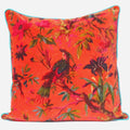 Eyes of India Velvet Floral Flower Bird Throw Pillow Sofa Cushion Cover Case Couch Colorful Boho Chic Bohemian Accent Indian Handmade (Orange, 20" x 20")