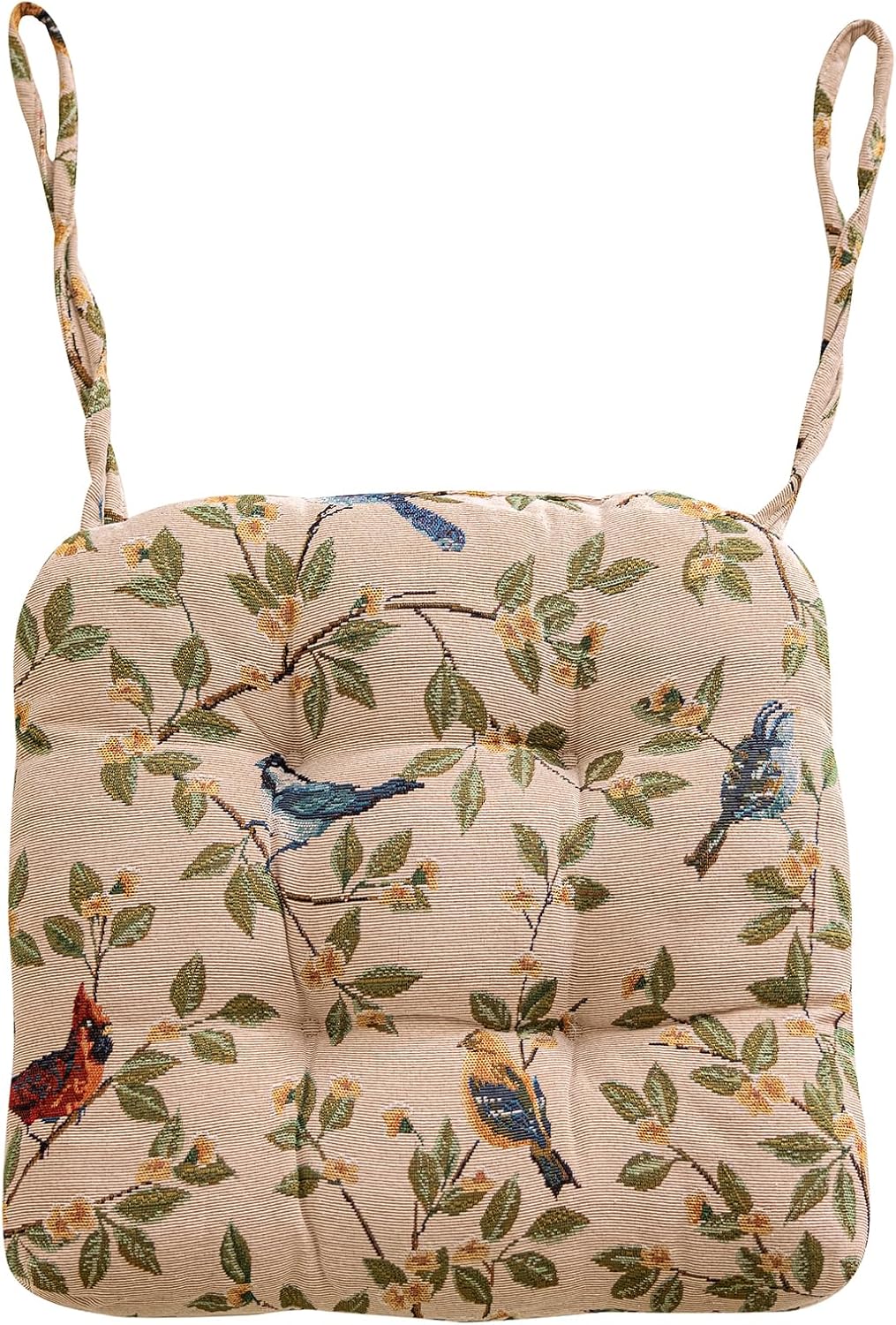 vctops Farmhouse Bird Print Chair Cushions with Ties U-Shaped Soft Comfortable Chair Pads Non Slip Seat Cushions for Indoor Dining Room and Kitchen Chairs (White,16"x16")