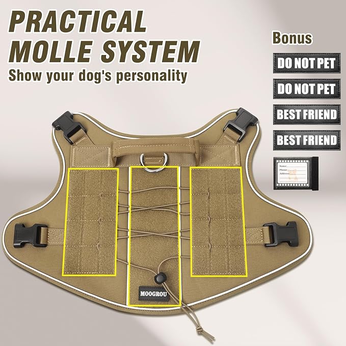 Tactical Dog Harness for Large Dogs,No Pull Military Dog Vest with Handle,Reflective Heavy Duty Pet Harness for K9 Working Walking Hiking Training Brown XL