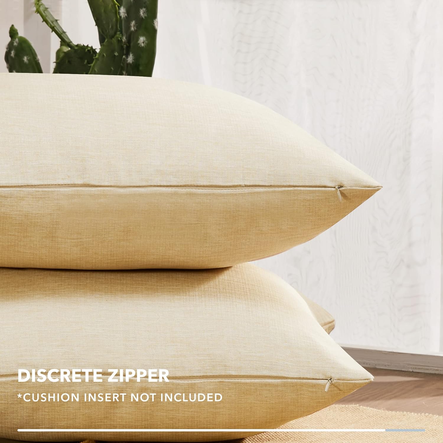 Deconovo Decorative Throw Pillow Covers - Set of 4 Soft Linen Cushion Covers, 20x20 Inch, Green & Machine Washable Pillowcases for Sofa, Bedroom, Living Room Décor, Pale Banana,COVERS ONLY, No Inserts