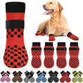 Non Slip Dog Socks to Prevent Licking Paws Grippy Socks for Senior Dog on Hardwood Floors Anti Slip Dog Socks for Christmas Holiday Double Side Paw Protector Prevent Scratching Red S