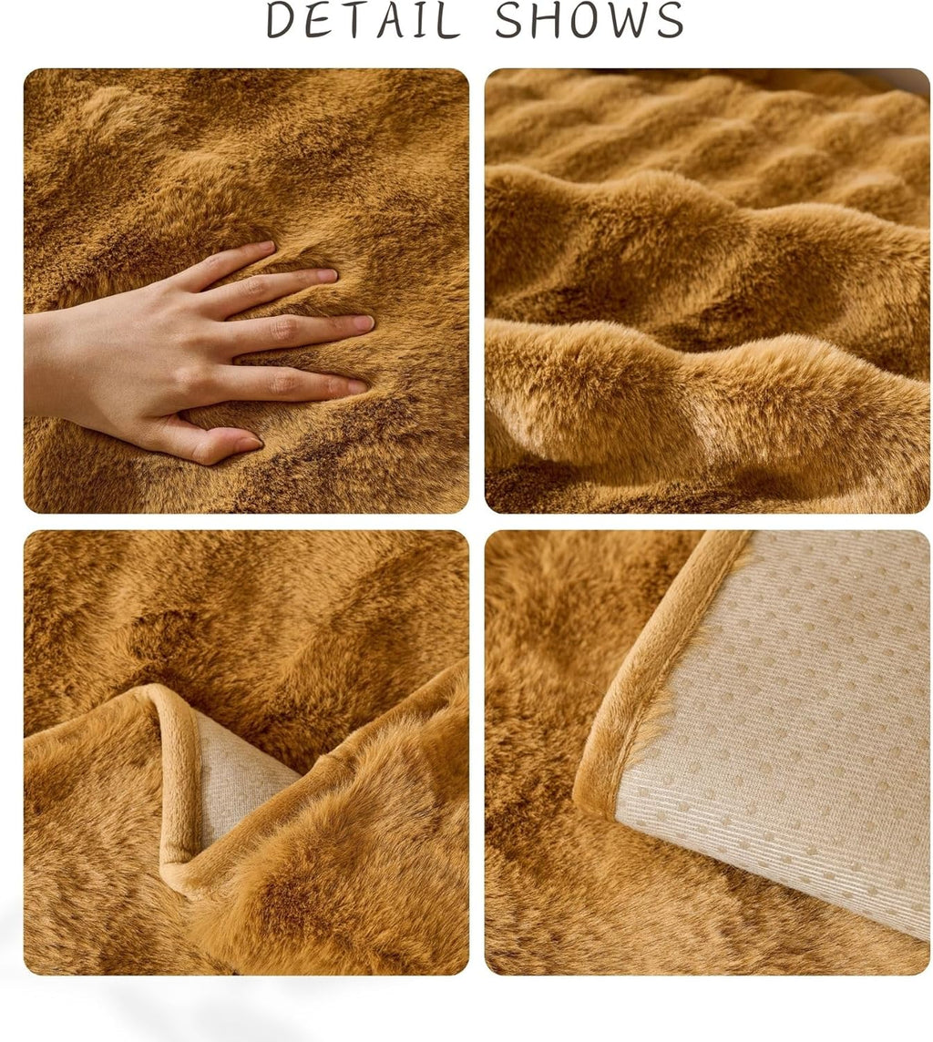 Faux Fur Couch Cover Fuzzy Soft Plush Thick Bubble Sofa Cover Luxury Sectional Couch Covers Luxury Anti-Slip Sofa Slipcover Washable Furniture Protector (Brown Yellow,28"x82")