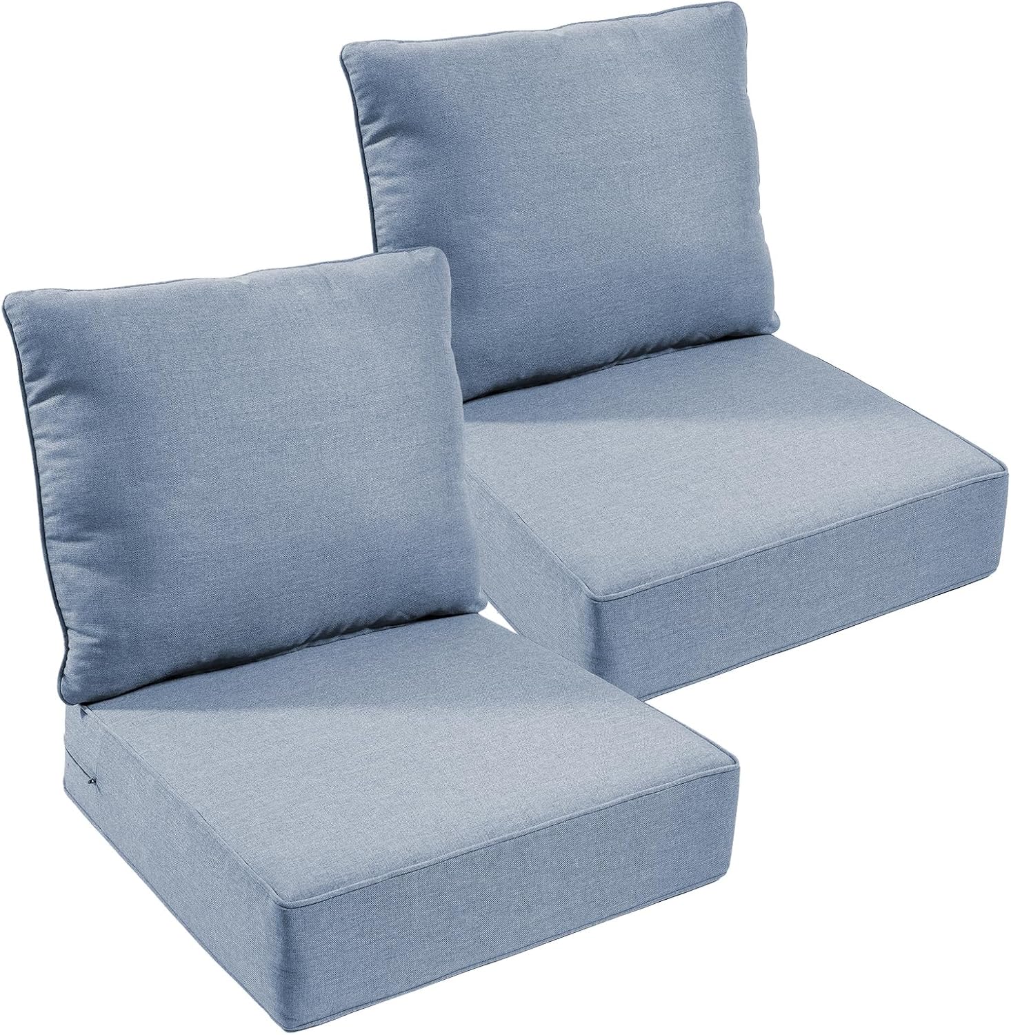 Outdoor Chair Cushions, 6 inch Thick Seat Cushion for Outdoor Furniture, Waterproof 22x24 Patio Furniture Cushions, Patio Couch Cushions Replacement, Include 2 Back & 2 Seat Cushion, Thick/BabyBlue