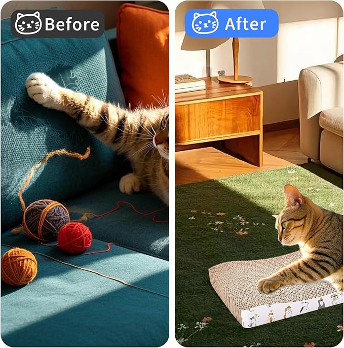 2 Packs cat Scratcher Toys Reversible Scratching Post Board for Indoor Cats Cardboard pad Sleep Play and Grind Claws Curved Wave