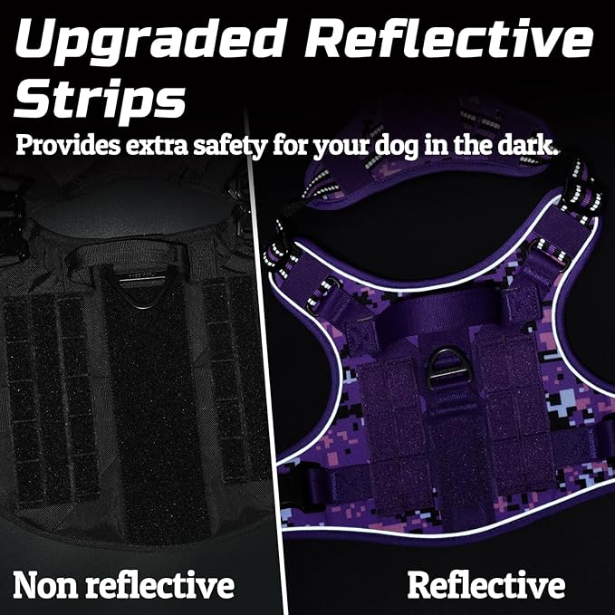 rabbitgoo Tactical Dog Harness for Small Dogs, No Pull Military Service Vest with Handle & Molle, Easy Control for Training Walking, Adjustable Reflective Straps, Purple Camo, S