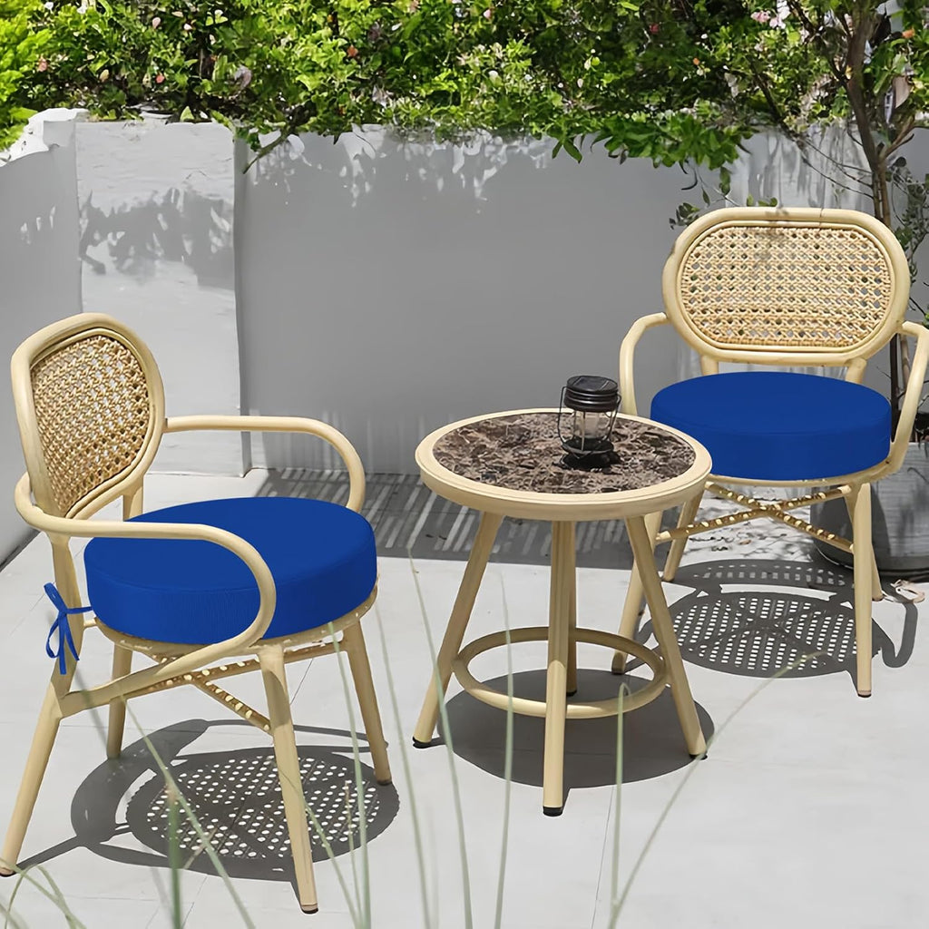idee-home Outdoor Bistro Chair Cushions, 15”x15”x 3” Thick Outdoor Round Seat Cushions Set of 2 with Ties, Waterproof Round Patio Furniture for Garden