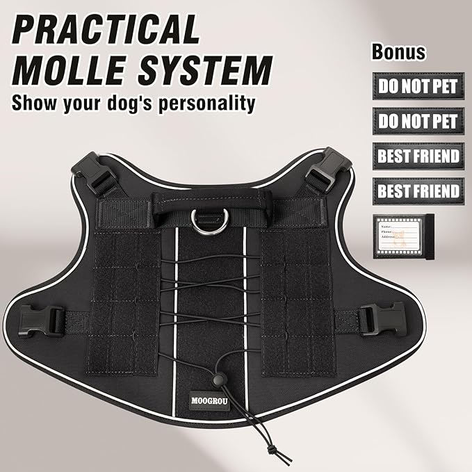 Tactical Dog Harness for Large Dogs,No Pull Military Dog Vest with Handle,Reflective Heavy Duty Pet Harness for Walking Hiking Training Black L