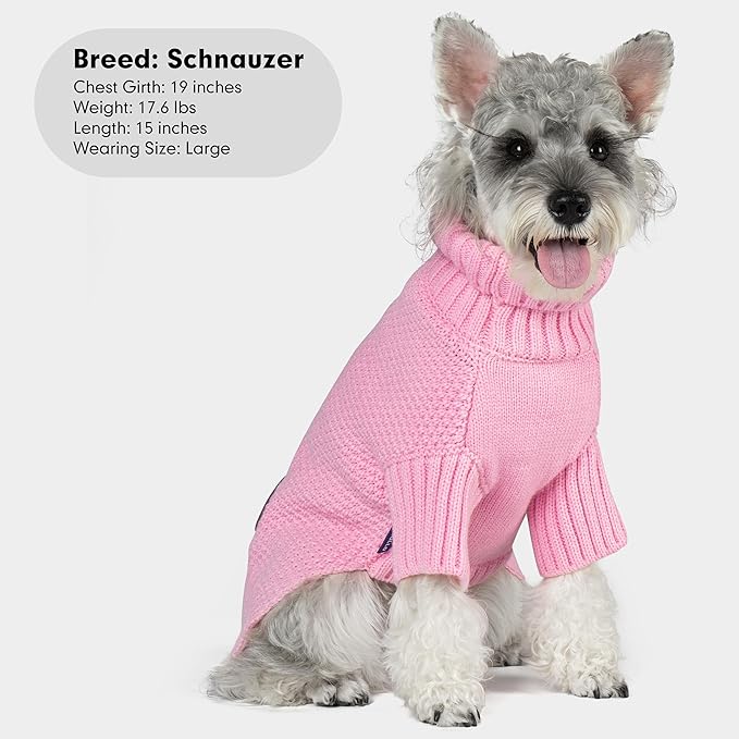 cyeollo Dog Sweater Warm Turtleneck Knitwear Pullover Sweaters with Leash Hole Soft Winter Dog Clothes Sweaters for Dogs,Pink, L