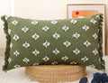 Boho Long Lumbar Pillow Cover 14x22 with Tassel,3D Flower Patterned Cotton Decorative Long Lumbar Pillow Cover Pillow Case for Sofa Couch Bed Livingroom Farmhouse,Sage Green