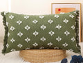 Boho Long Lumbar Pillow Cover 12x26 with Tassel,3D Flower Patterned Cotton Decorative Long Lumbar Pillow Cover Pillow Case for Sofa Couch Bed Livingroom Farmhouse,Sage Green