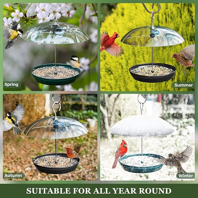 Kingsyard Adjustable Platform Bird Feeder for Outdoors Hanging, Metal Tray Bird Feeder with Dome Top, Attract Bluebirds Cardinals Goldfinches (Green)