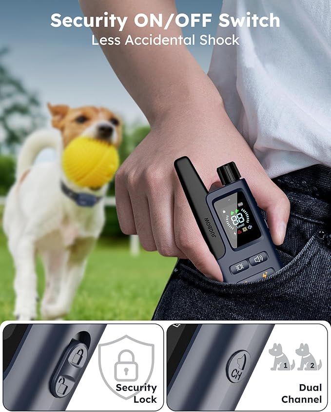 Jugbow Dog Shock Collar 2 Dogs (10-120Lbs) - 4200FT Dog Training Collar with Remote IPX7 Waterproof Electric Collar with 4 Training Modes, Rechargeable e-Collar for Lager Medium Small Dog Dark Blue