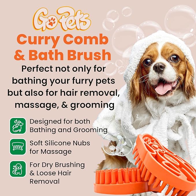 GoPets Curry Comb Bath Brush for Cleaning & Grooming, Silicone Shampoo Scrubber for Shedding & Massage, Rubber Dog Wash & Grooming Brush, Pet Bath Supplies for Long & Short Hair Dogs & Cats