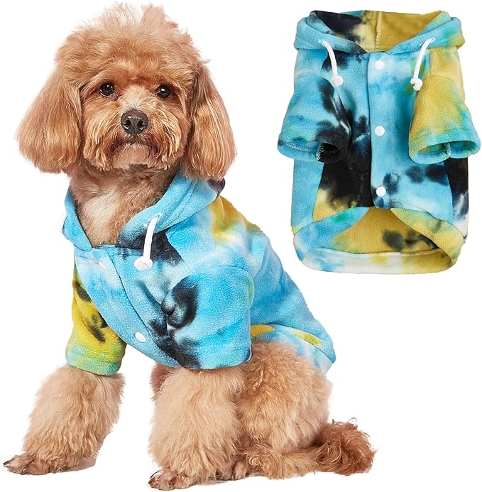 Mklhgty Tie Dye Dog Hoodie, Winter Coat for Small Dogs - Ultra-Soft Adjustable Warm Hood, Breathable Comfort Fabric for Daily Use