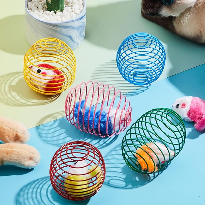 Jecery 5 Pcs Cat Spring Balls Stretchable Springs Toys Rolling Balls Colorful Playful Coils Interactive Spring Action Toy Caged Rats for Kitten Cat Pet Supplies Indoor (Mouse,Bright Color)