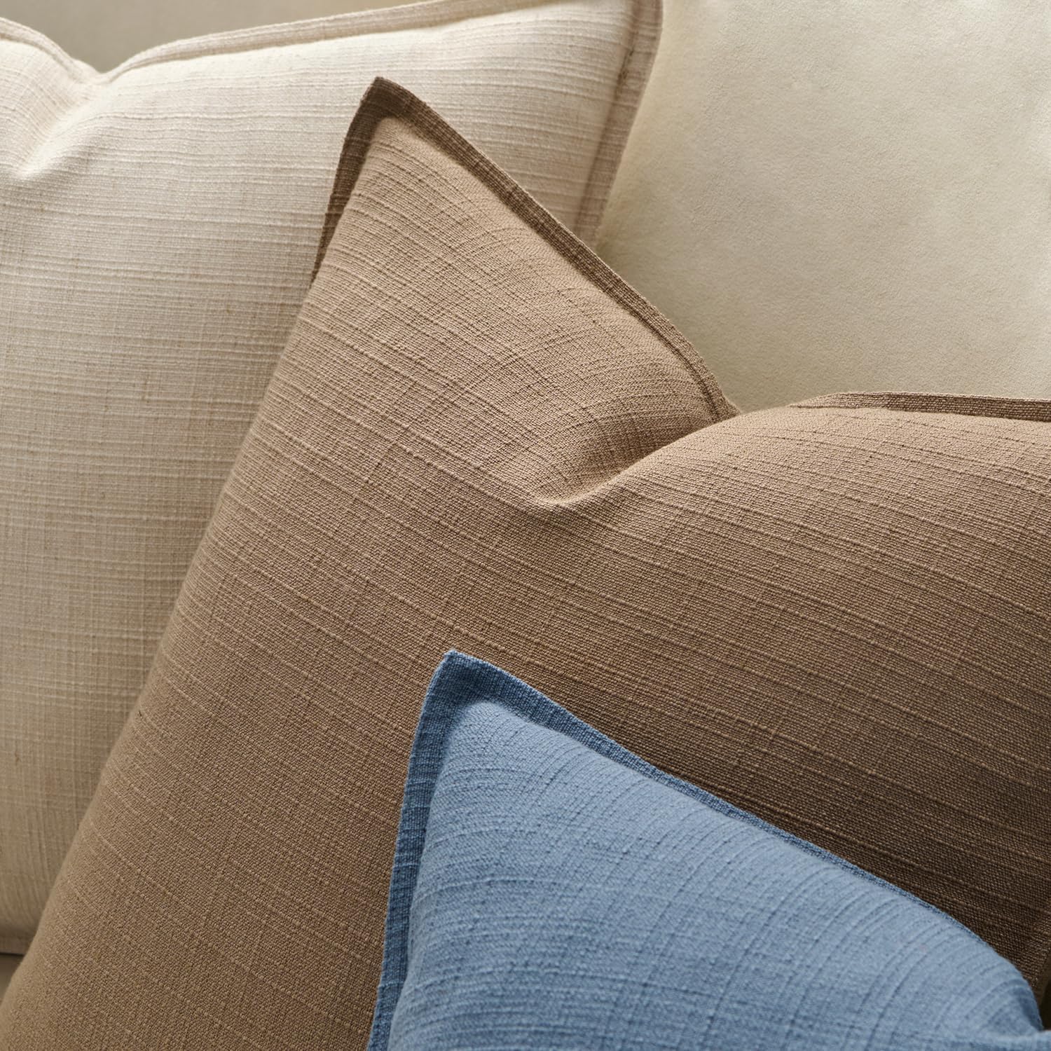 MIULEE Decorative Pillow Covers 22x22, 2 Pack Boho Farmhouse Neutral Throw Pillows for Couch, Thick Textured Modern Linen Cushion Cases Sofa Bed Living Room Home Decor, Coco Brown