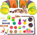 Retro Shaw Cat Toys Kitten Toys, Interactive Cat Tunnels Toy for Indoor Cats Kitty, Kitten Tube Tent Feather Wand Teaser Bell Fuzzy Ball Springs Mouse (33 Pcs Large Cat Tunnel Toys Set)