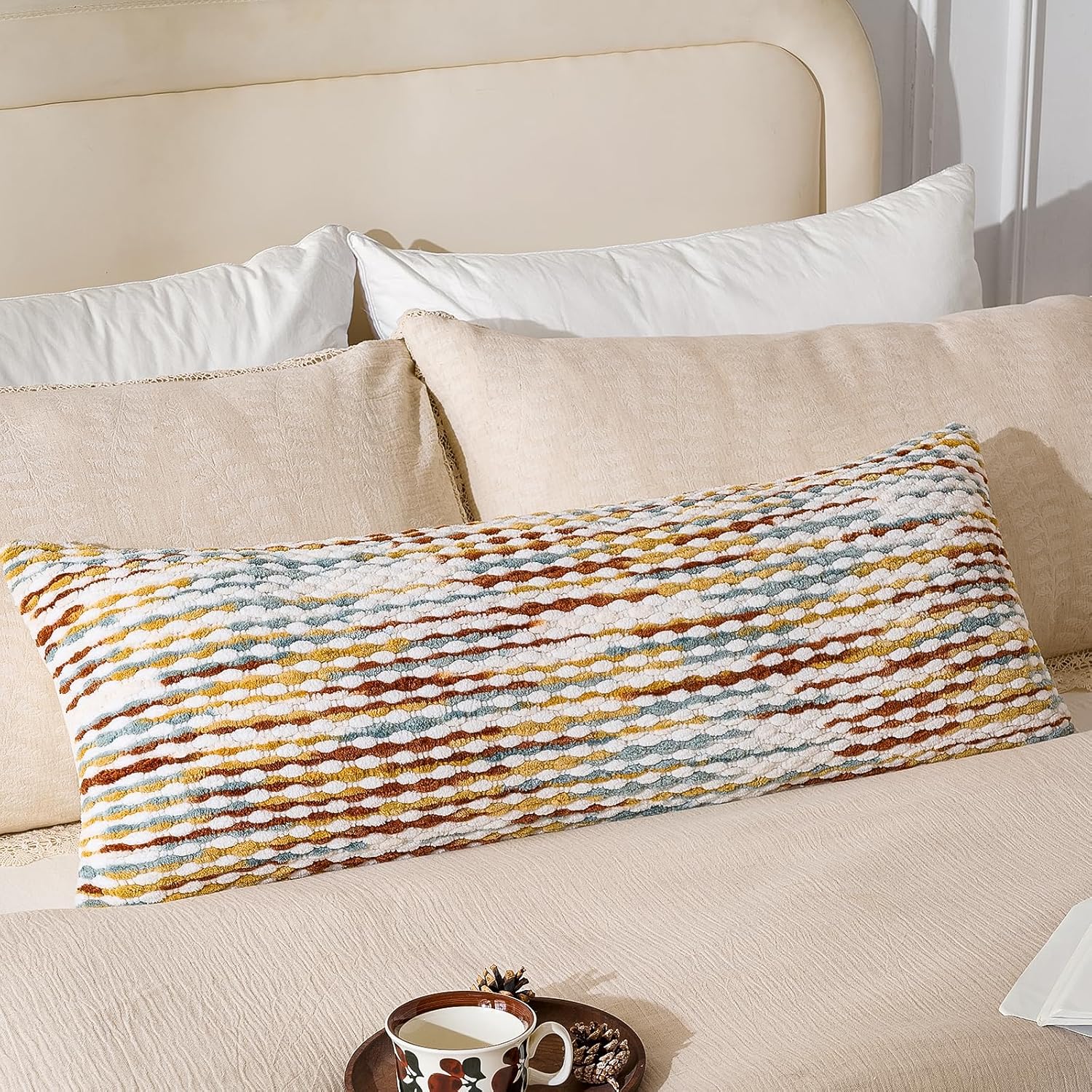 AmHoo Boho Chenille Pillow Cover Decorative Tufted Pillowcase for Couch Bed Sofa Bedroom Living Room Modern 14 x 36-Inch Brown