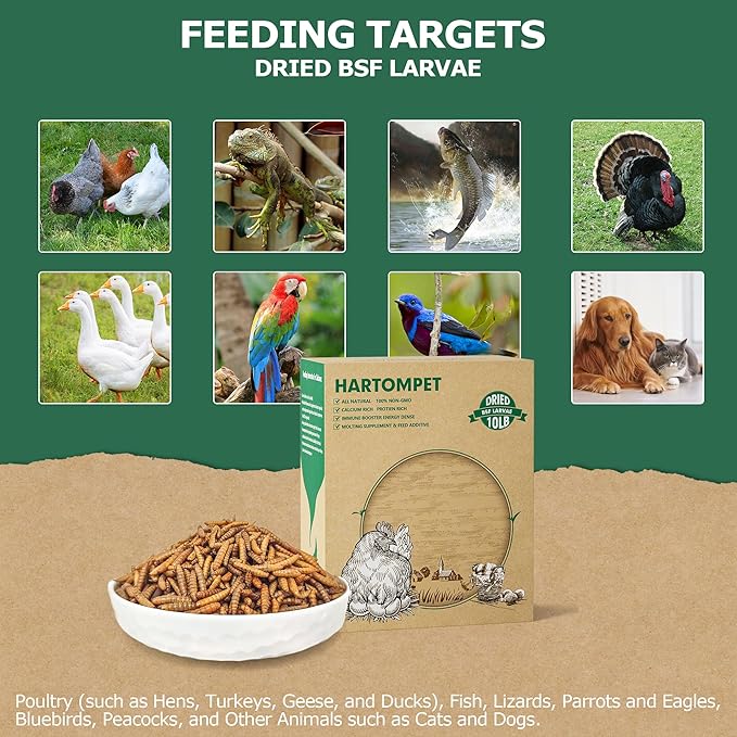 10LB Non-GMO Dried Black Soldier Fly Larvae, Superior Calcium Boost for Chickens, Better Than Dried Mealworms, Poultry Feed Ideal for Molting & Laying Hens, Wild Birds, Ducks | Top Grade BSF