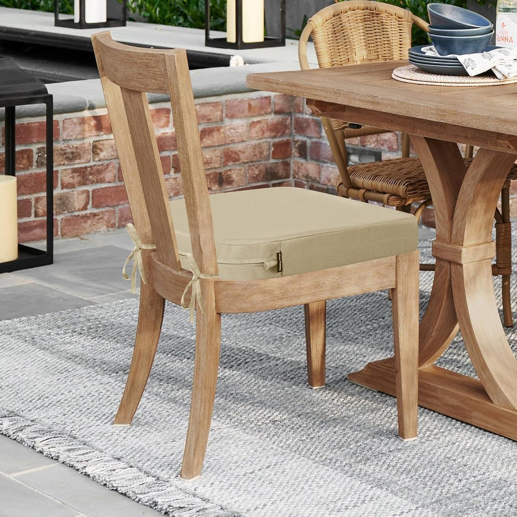 idee-home Outdoor Chair Cushions Set of 4, Thick 19" x 19" x 3" Outdoor Seat Cushions Patio Furniture Waterproof with Ties, Dining Pads