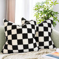 AmHoo Pack of 2 Decorative Throw Pillow Covers Checkerboard Luxury Super Soft Faux Fur Wool Set Case Cushion for Couch Sofa Bedroom 24 x 24-Inch Black