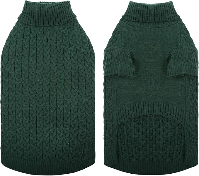SAWMONG Dog Sweater, Dog Sweaters for Large Dogs Girls Boys, Pullover Turtleneck Knitted Doggy Sweatshirt, Cold Weather Pet Clothes（Green, 2X-Large