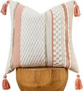 AmHoo Chenille Striped Textured Boho Throw Pillow Covers Aesthetic with Tassels Woven Decorative Pillow Case for Couch Bed Sofa Bedroom Modern Funky 18 x 18-Inch White Orange