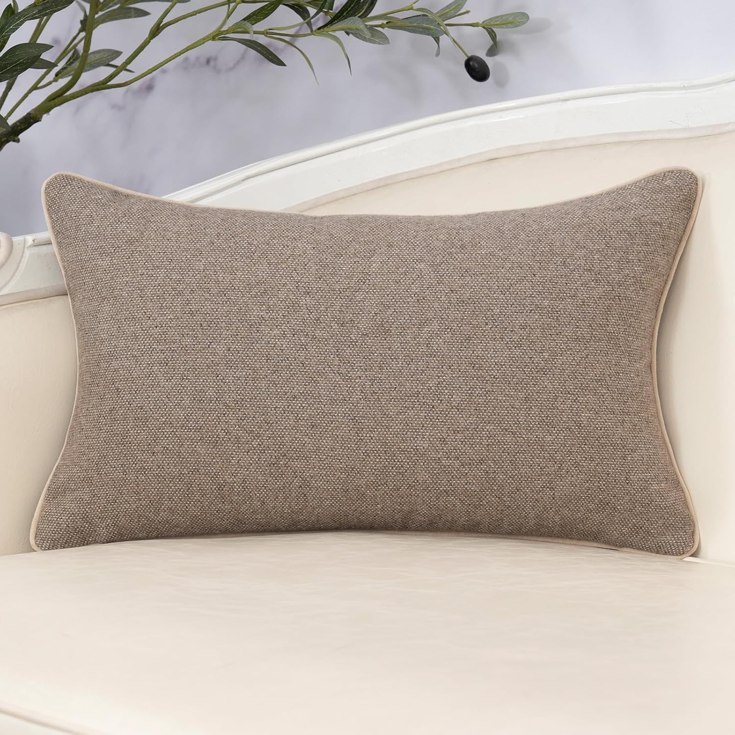 Yangest Neutral Floral Pillow Cover 12 x 20 Inches, Vintage Chenille Rectangle Throw Pillow Cover Soft Decorative Farmhouse Accent Couch Pillow Cover for Living Room Bedroom, Coffee Brown