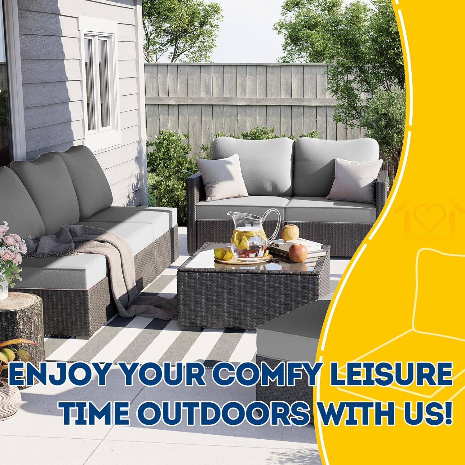 AAAAAcessories Outdoor Deep Seat Cushions, Waterproof, Fade-Resistant Patio Furniture Replacement Cushions, 23.5" x 25.5" x 5" + 23.5" x 19", Set of 2, Gray