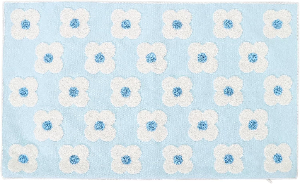 DECOBIRD Embroidery Throw Pillow Cover 12x20 Light Blue Floral Design Home Decor Loop Embroidered Pillow Case Thick Cotton Canvas Square Cushion Cover for Couch 30x50cm, 4 Petal Flowers 1 Piece