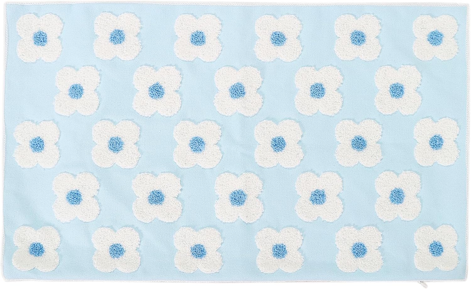 DECOBIRD Embroidery Throw Pillow Cover 12x20 Light Blue Floral Design Home Decor Loop Embroidered Pillow Case Thick Cotton Canvas Square Cushion Cover for Couch 30x50cm, 4 Petal Flowers 1 Piece