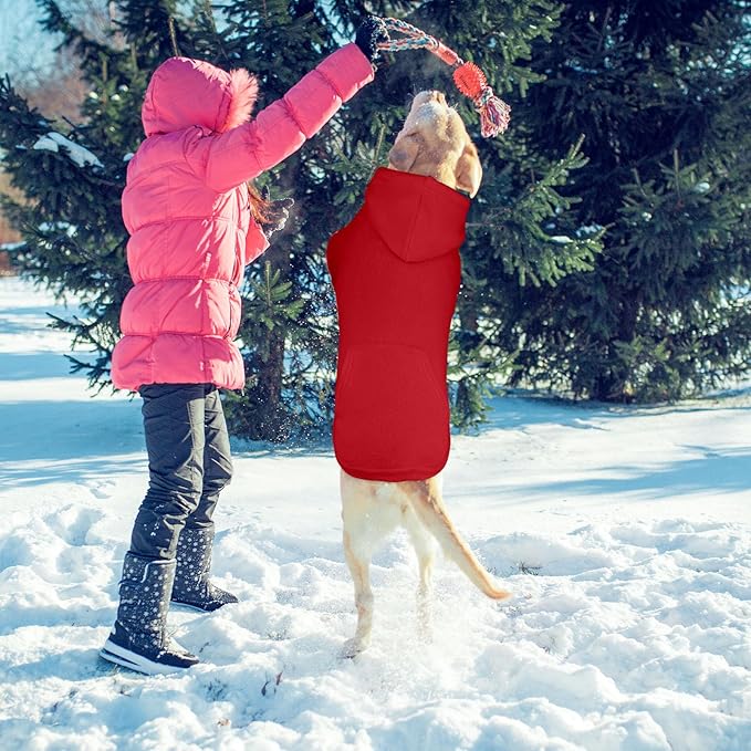 Dog Sweaters for Large Dogs,Dog Hoodie,Warm Fleece Sweatshirt with Hood & Pocket,Leash Hole,Cozy Cold Weather Pet Clothes Sweater Hoodie for Large Dogs(Red,XL)