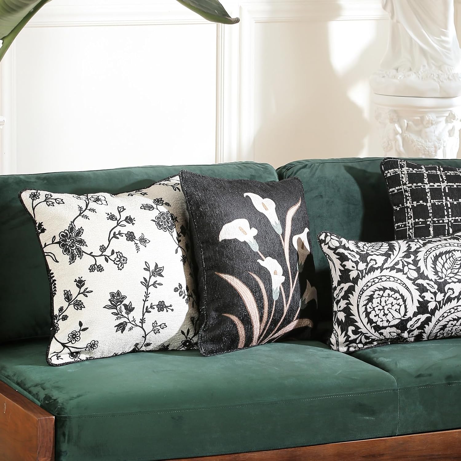 Farmhouse Throw Pillow Covers,Classic Black and White Floral Elegant French Linen Pillowcases,Decorative Square Pillow Covers Cushion Covers for Couch Bed Sofa Chair 18x18 Inches