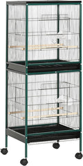 PawHut Large Bird Cage with 1.7 ft. Width for Wingspan, Bird Aviary Indoor with Multi-Door Design, Fit for a Canary, Finch, Conure, 55", Green