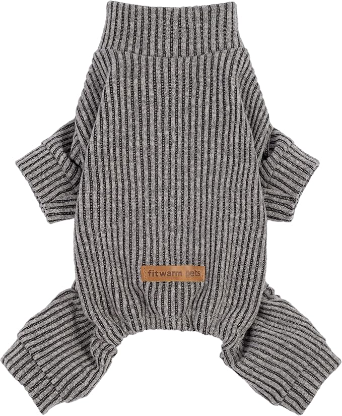Fitwarm Mock Neck Knitted Dog Pajamas, Warm Winter Clothes for Small Dogs Boy Girl, Pet Pjs, Grey, Large