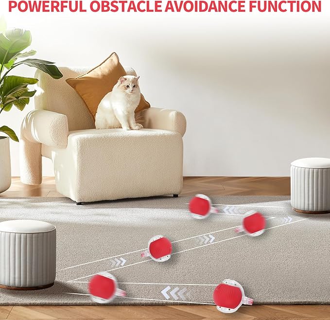 Interactive Rolling Cat Toys Balls, Automatic Cat Toy for Indoor Cats Interactive Balls Pet Moving Ball Interactive, Kitten Toys Moving Cat Toy Automatic Rolling for Dogs USB Rechargeable(Red)
